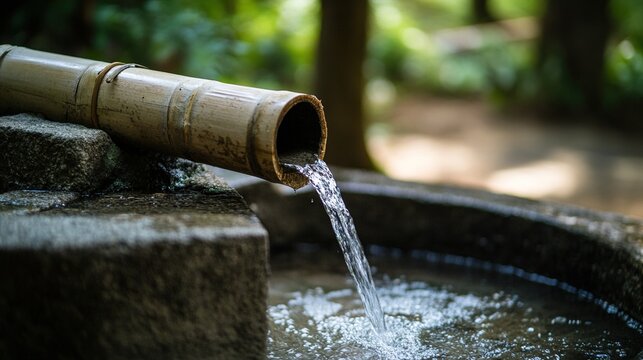 wellhead. Ancient wooden wellhead with bamboo pipe channeling water into stone trough. travel magazines, destination branding, designed for travel destination branding, elevates destination branding.
