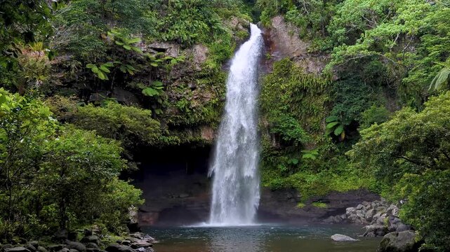 Time lapse Tavoro Waterfalls in Bouma National Heritage Park on tropical island Taveuni, Fiji, South Pacific