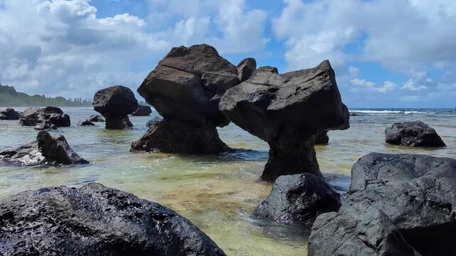 Close up of ocean rock erosion formations on the Lavena Coastal Walk within Bouma National Heritage Park in Taveuni, Fiji