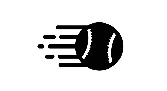 Fast Baseball Icon with Motion Trails - Black and White Graphic