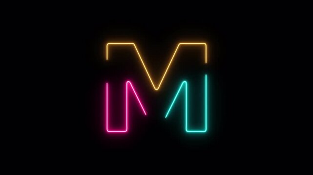Neon Letter M Icon Animation Alphabet Typography Design Concept with Alpha Channel