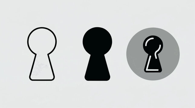 Keyhole icons, minimalist line and solid set, black gray white, privacy spying concept