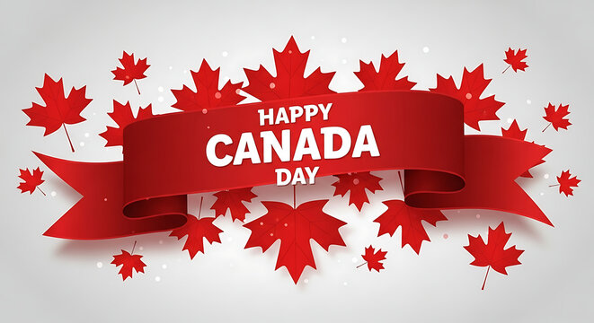 Happy canada day red maple leaf banner