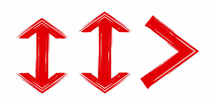 red directional arrows pointing down up and right on white