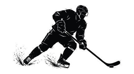 Fototapeta premium Black and white graphic illustration of a professional ice hockey player skating with a puck