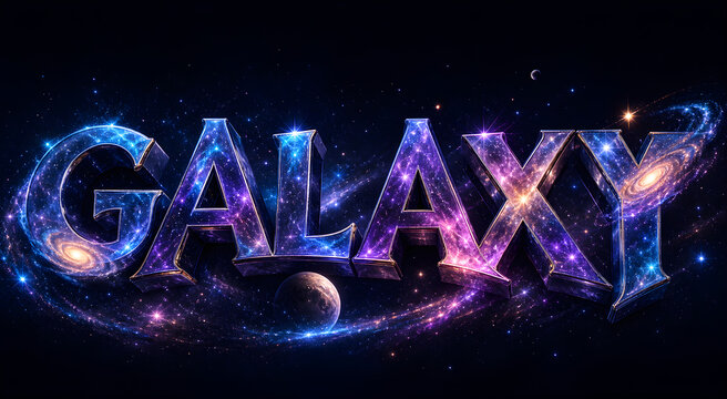 Galaxy Cosmic Nebula 3D Typography with Stars and Space Dust