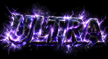 ULTRA 3D Text Effect with Purple Electric Energy and Metallic Rock Texture