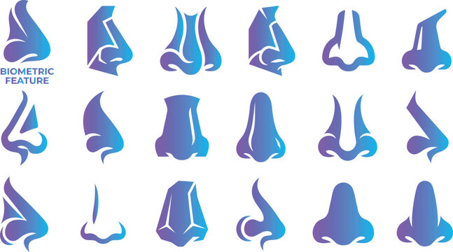 Biometric feature nose icons showing different shapes and profiles for identification technology.