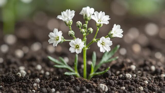 Close-up of white flowers blooming in fertile soil