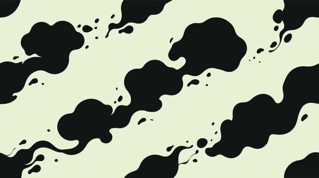 Seamless pattern of abstract black ink splashes and blobs on a light cream background, fluid organic shapes for textile and wallpaper