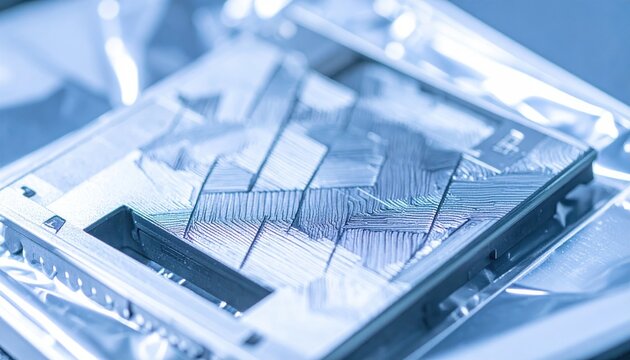Advanced thermal interface pad featuring complex geometric textures and conductive material, designed for high performance cooling solutions in modern electronic hardware, presented in a widescreen vi