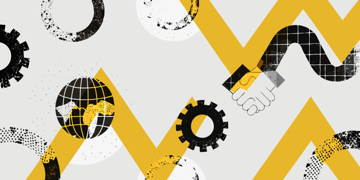 abstract business collaboration with globe and gears illustration