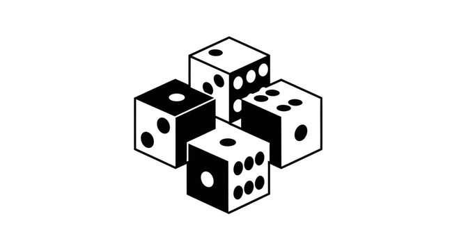 Four Dice Arranged in a Square Formation on White Background - Gambling Concept