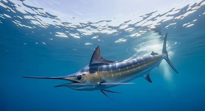 Sailfish swimming underwater ocean waters.