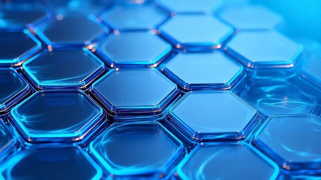 Honeycomb pattern with neon hexagonal frames on blue background