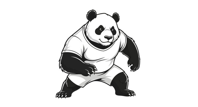 Cartoon Panda Bear Mascot Wearing T-Shirt and Shorts, Ready to Fight