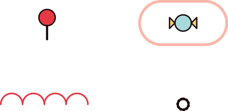 Minimalist icons set featuring a red lollipop wrapped candy and decorative wavy line graphic design illustration