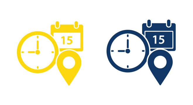 Calendar, Clock, and Location Icons - Time Management and Planning