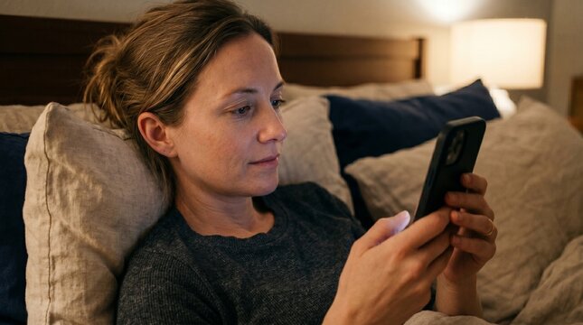 Person monitoring sleep and stress in mobile app digital health tracking wellness data analysis modern lifestyle technology scene.