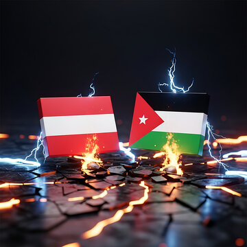 Austria and palestine flags on cracked ground