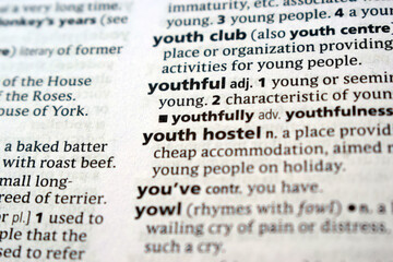 Fototapeta premium Close Up Of English Explanation Dictionary Page Word Of - youthful