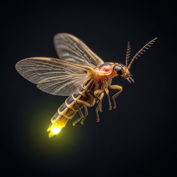 Realistic Firefly Beetle Isolated on black Background