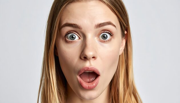 Surprised young woman with open mouth.
