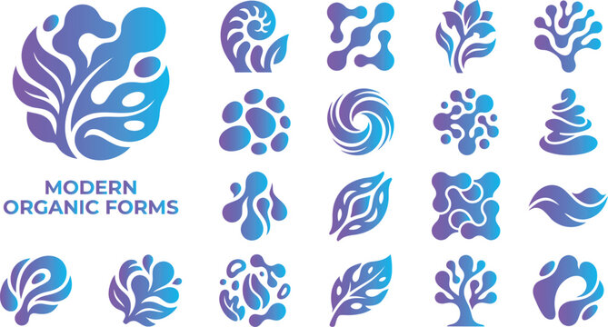 Modern organic forms set abstract gradient fluid shapes for digital design.