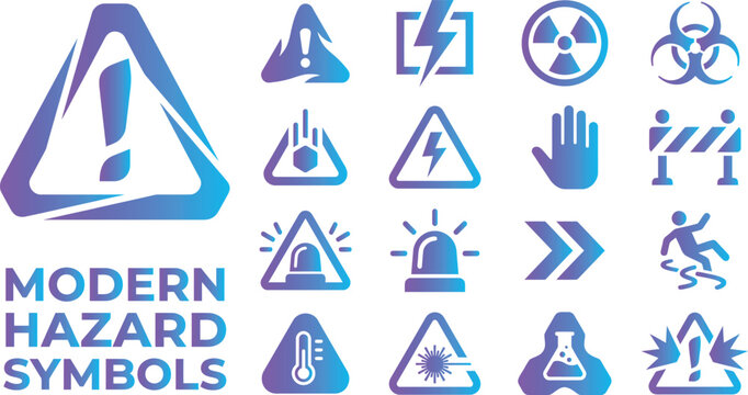 Modern hazard symbols icons with gradient colors.