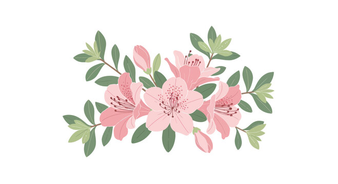 Pink Azalea Flowers and Green Leaves Arrangement, Spring Floral Design