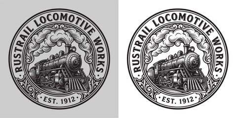 Vintage Rustrail Locomotive Works Circular Label Est 1912 © Hamdani