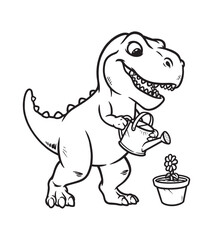 Fototapeta premium Dino is watering the plants in the pot 