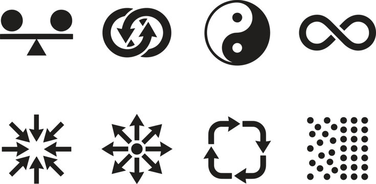 Conceptual black minimalist business strategy and philosophy icons on white
