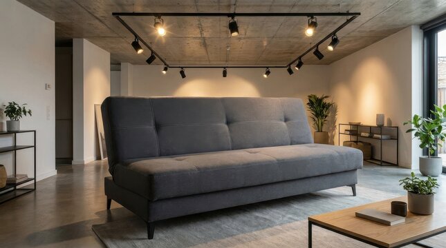 Contemporary charcoal grey futon sofa for modern living room interiors