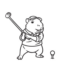 Naklejka premium capybara is playing golf happily 