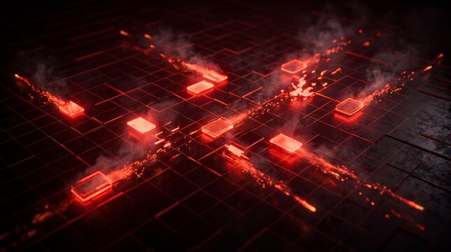 Cybernetic Inferno: A digital tableau erupts with fiery energy, illustrating the raw power and complexity of technological advancements.