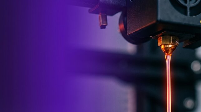 3d printer nozzle extruding molten plastic filament