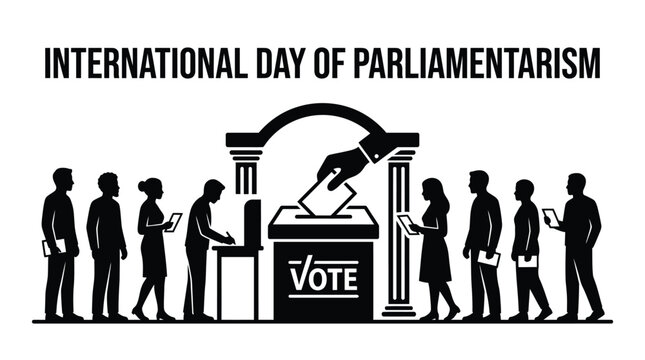 People standing in a line waiting to cast their vote at the international parliamentary day event