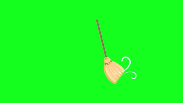 Broom Sweeping Cleaning Animation Green Screen Isolated 4K