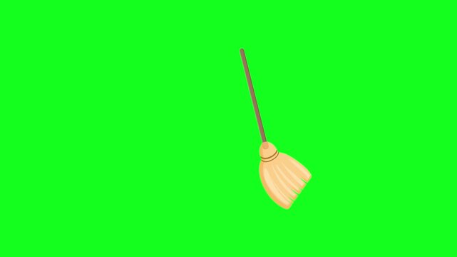 Broom Sweeping Cleaning Animation Green Screen Isolated 4K