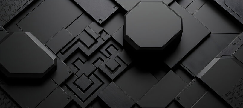 Dark Geometric Abstract Pattern Background &ndash; Black, Gray, Hexagon, Square, Rectangle, Symmetry, Minimalism, Depth, Modern, Artistic, Decorative, Creative, Design
