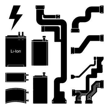 Black Battery And Circuit Board Icons.