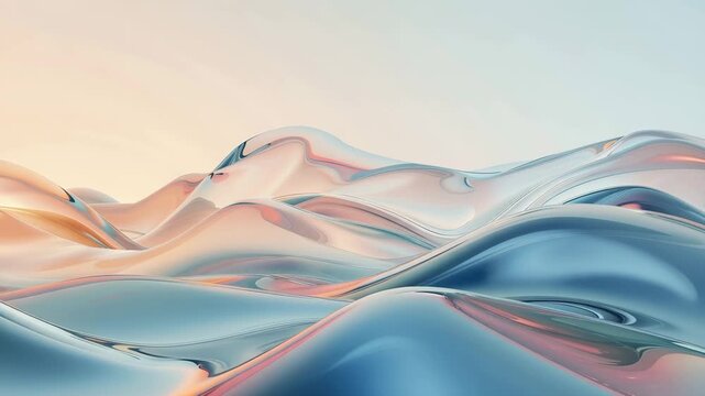 Abstract fluid silk wave background with soft pink and blue pastel gradient. Dreamy flowing liquid texture with light and shadow for luxury cosmetic, skincare web design, fashion banner, and beauty pr