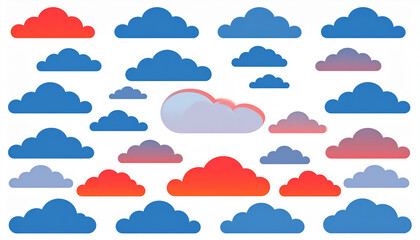 Obraz premium Collection of Cartoon Clouds in Red Blue and Purple on White Background 