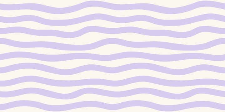 Watercolor Baby Stripe Seamless Pattern. Vector Lavender Wavy Horizontal Lines on Cream Background. Hand Drawn Stripe Texture for Nursery, Gift Wrap, Fabric, Wallpaper.