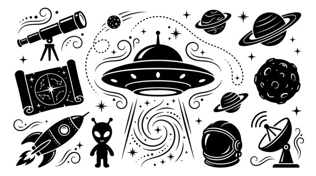 Deep space discovery tools with powerful telescopes orbiting satellites radio antennas and spectrograph equipment great for astronomical
