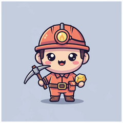 Fototapeta premium Cartoon miner with pickaxe and gold.