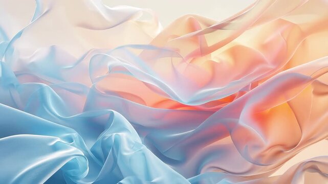Abstract elegant silk fabric texture background with soft pink and blue pastel gradient waves. Dreamy flowing cloth with light and shadow for luxury cosmetic, skincare web design, fashion banner, and 