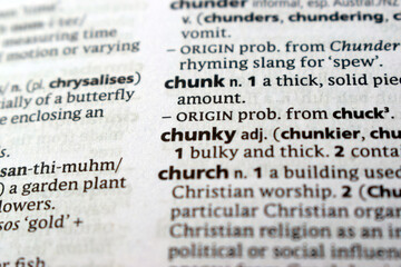 Fototapeta premium English Dictionary Page Close Up With The Word Definition Of - chunk