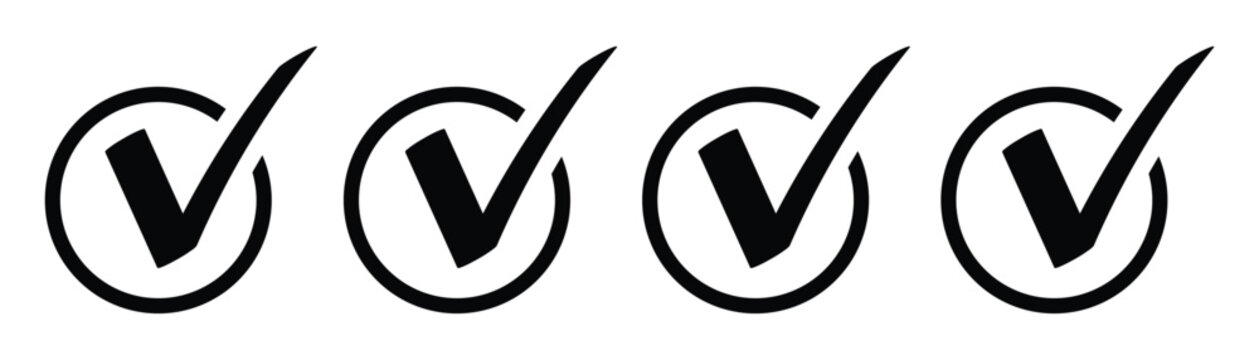 Verified tick mark, check mark icon set in flat style design for website, app, UI, isolated on white background. Payment is done tick symbol. Validation concept. EPS 10.